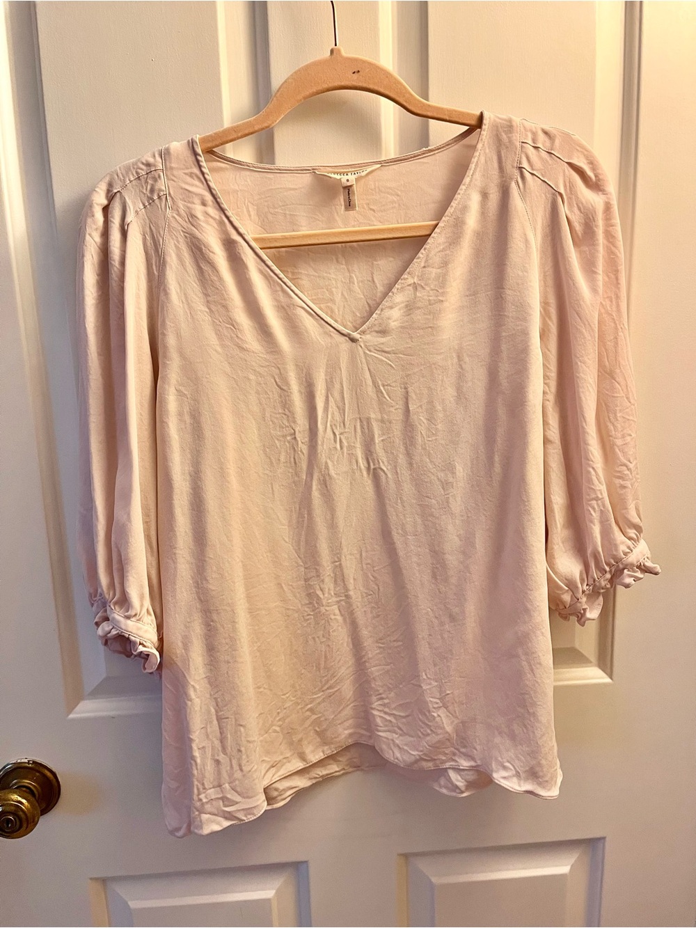 Rebecca Taylor Pale Blush V-Neck Peasant Blouse